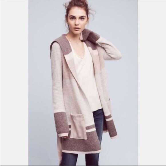 Anthropologie Angel of The North Brown Gray Stripe 100% Lambswool Sweater Medium - Picture 1 of 10